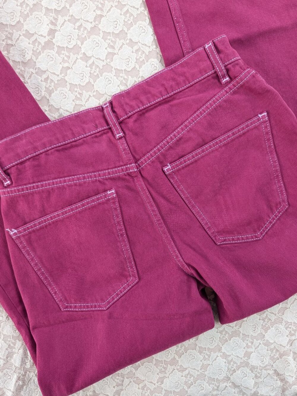 Asos Design NWT low rise straight leg jean in maroon button fly size 26/32 - Picture 7 of 8